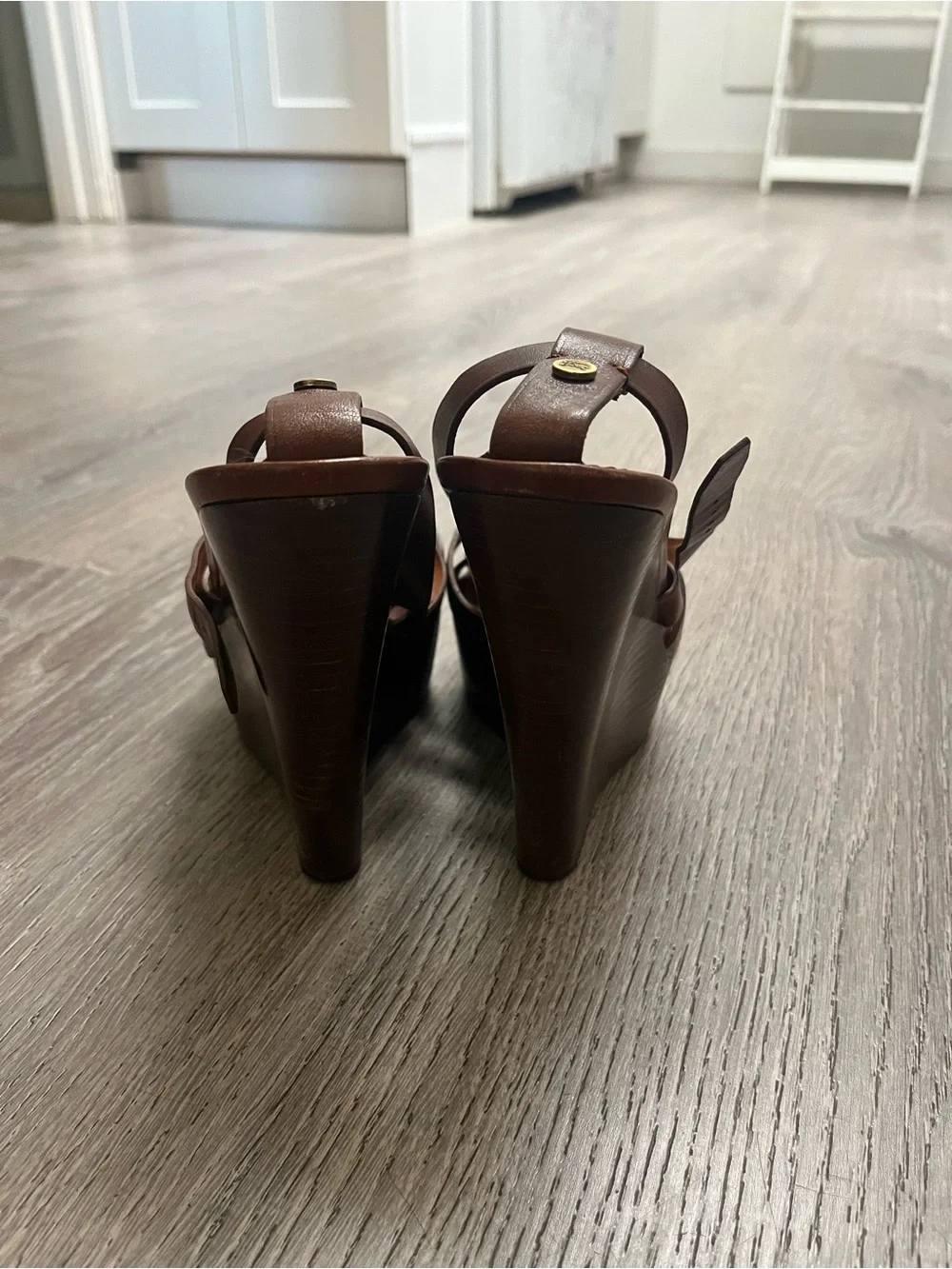 Burberry heels 37 Leather Wedge Sandals Brown Shoes summer
